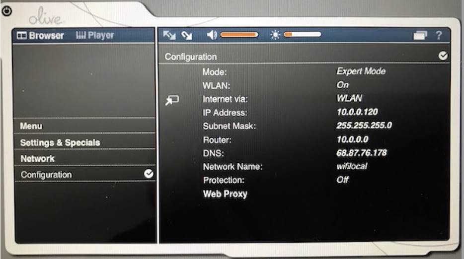 Olive web app lets you view wireless configuration