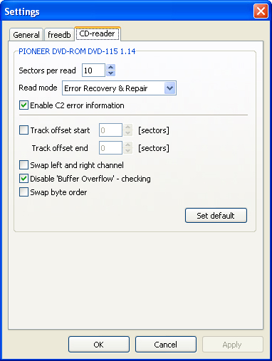 CD-reader Settings