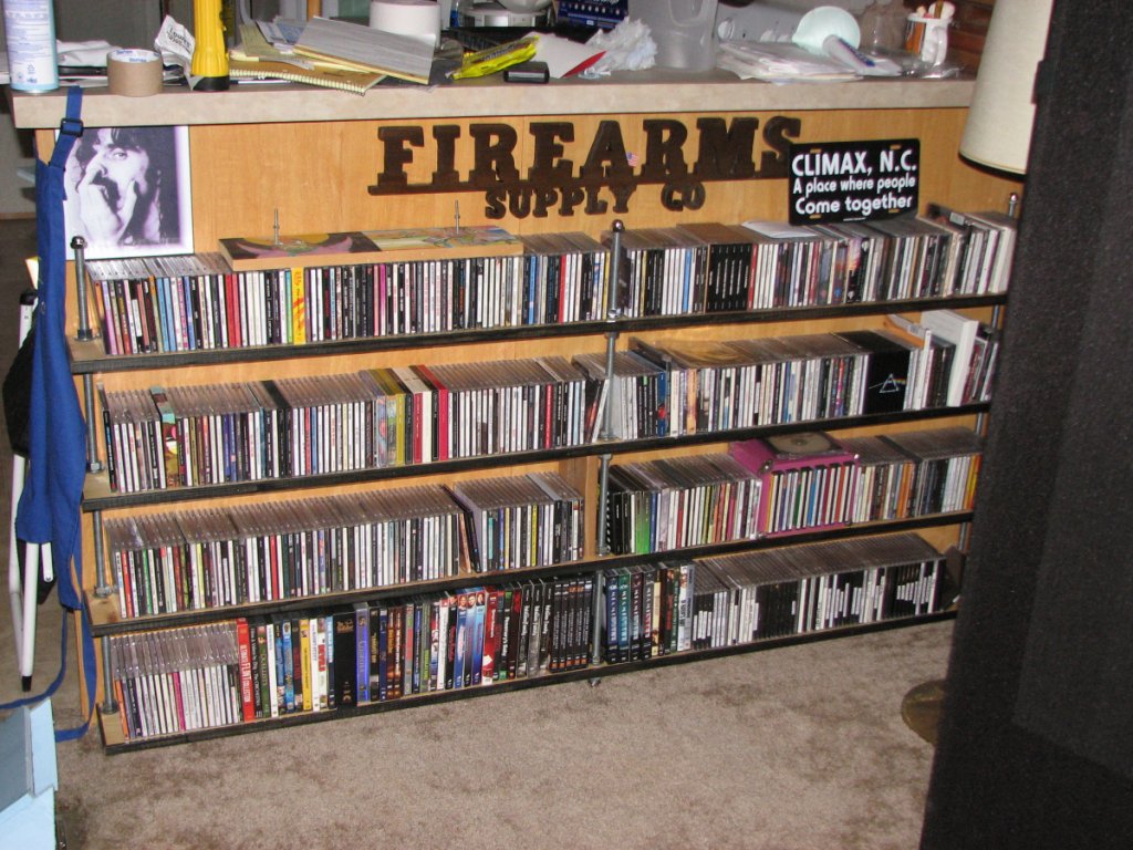 The DIY CD rack before it got swamped.