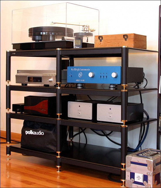 Two channel gear - ModWright 9100ES w/Tube Rectified PS, ModWright SWLP 9.0 Signature Edition w/Tube Rectified PS, Nottingham Space 294 w/Moerch DP6 arm, Dynavector 17D3 cartridge, Nottingham Wave Mechanic, Shunyata Power Conditioner.