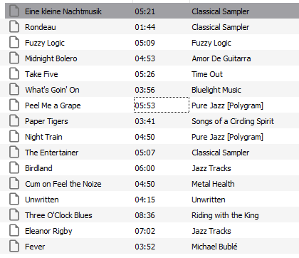 List of songs I use for listening tests.