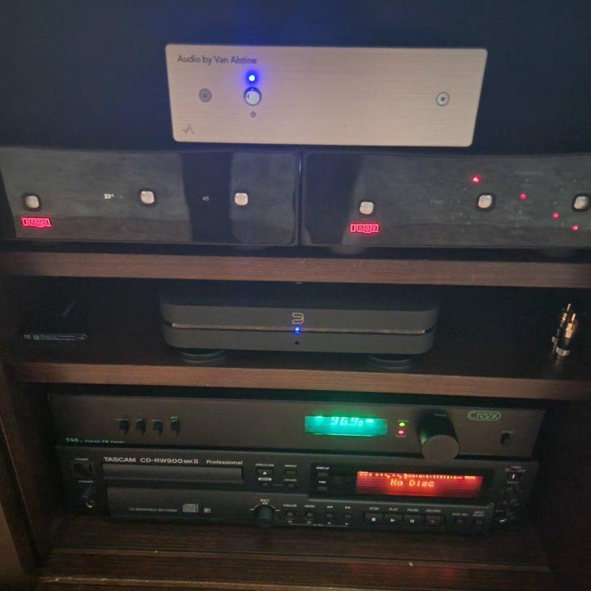 Van Alstine DVA R2X XLR adapter, Rega DAC, Bluesound Node 2i, Creek T40 tuner, Tascam CD burner