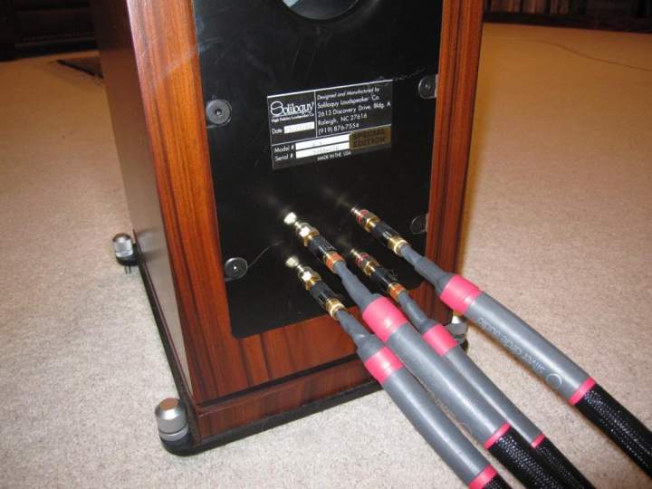 Soliloquy 6.5 Speakers with Silver Circle Audio Monorail Speaker Cables