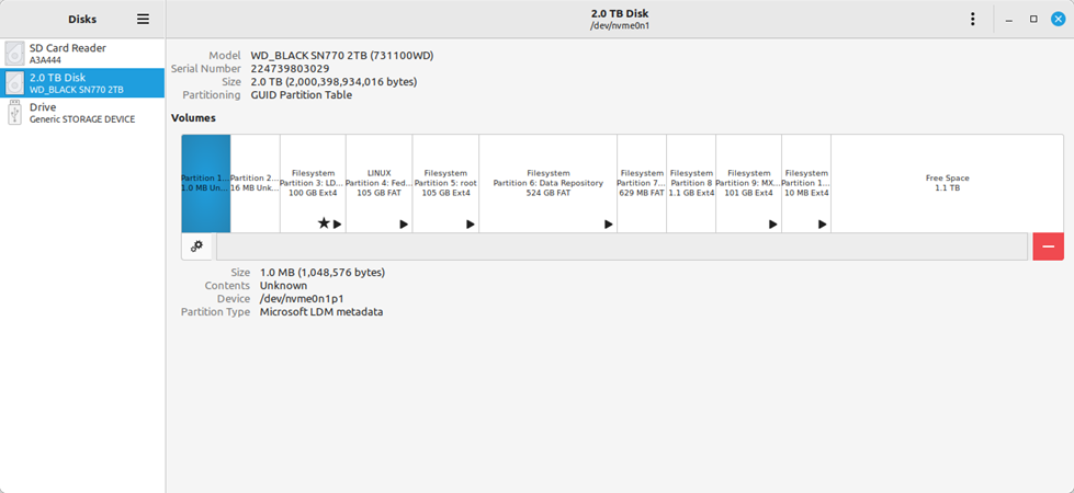 Screen shot of NVMe drive partitioned.