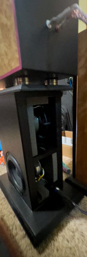 Dual 8" servo woofer stand rear details