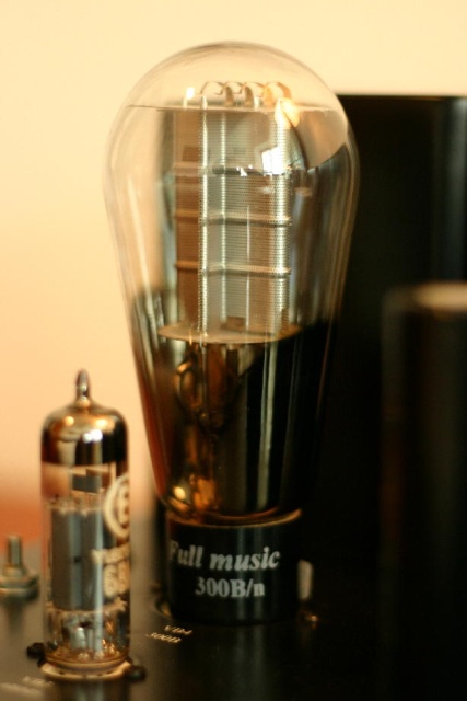 Even closer shot of the 300B and 6BM8 tubes of the left channel