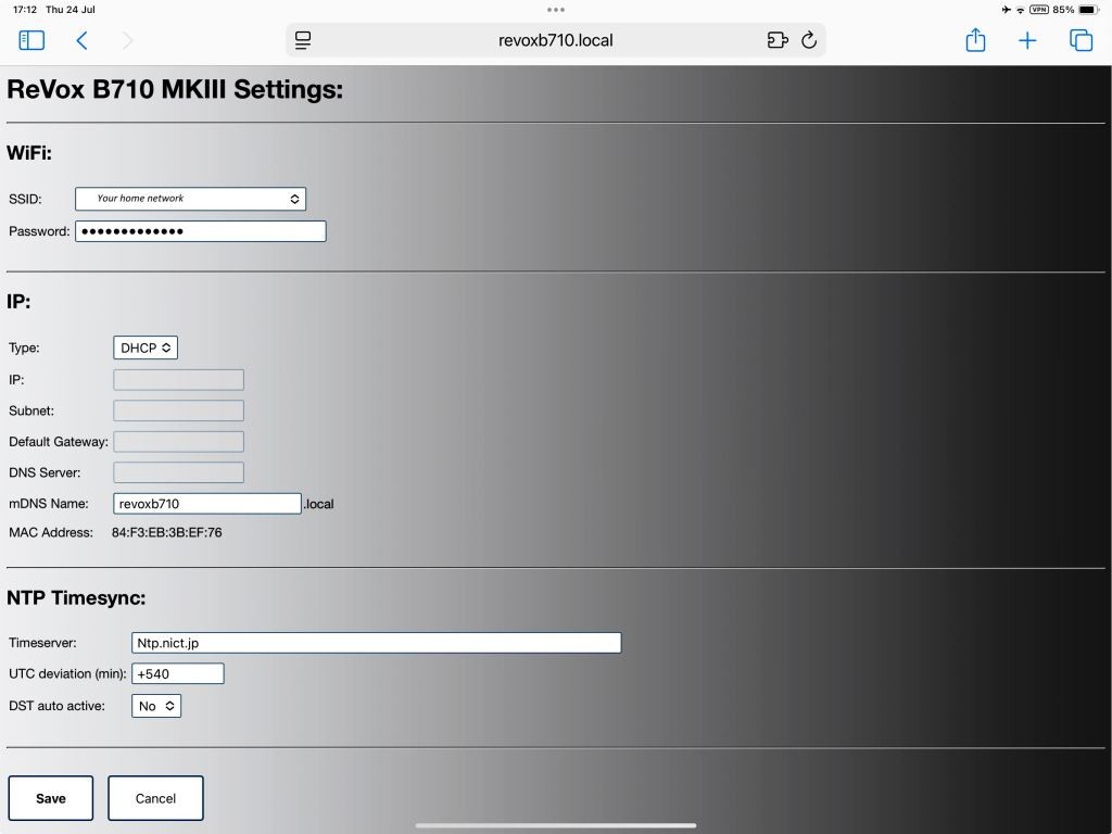 Figure-17 Re Vox B 710 MKIII Network Settings