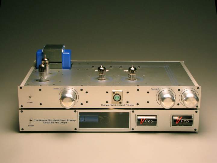 Parallel-feed Linestage with separate shunt-regulated PS, TVC volume controls, MQ filament chokes & MQ B7 all-Cobalt output transformers, and TFTF V-caps.