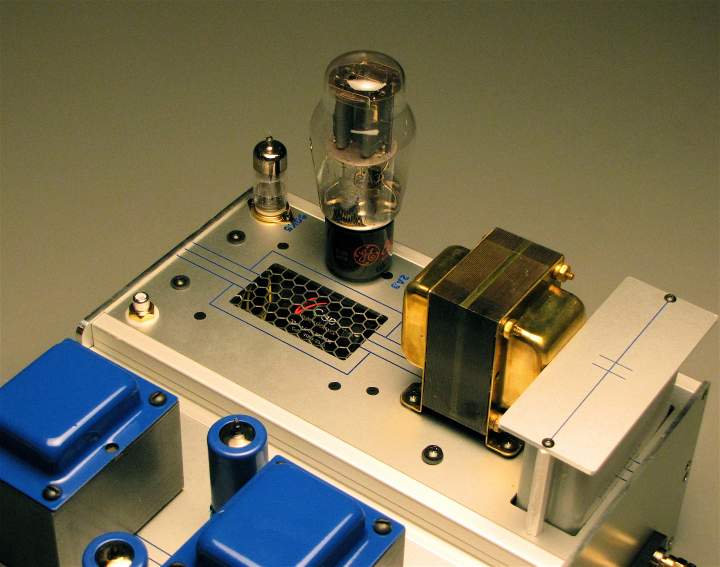 Top view showing the Copper V-caps under the mesh, the TFA 2004 Jr. M6/Cobalt outputs, and the P-feed paper-in-oil caps. Notice the Cobalt slices in the middle of the coil on the TFA. Only two pair of these in existence.