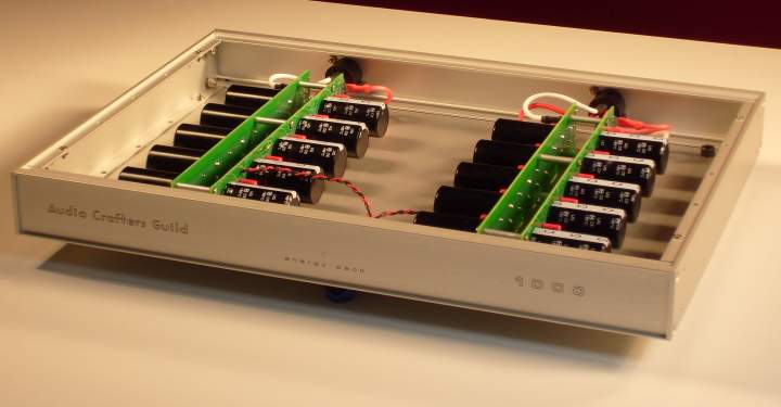 1000 Energy Pack stereo version with lid off showing quad cap banks