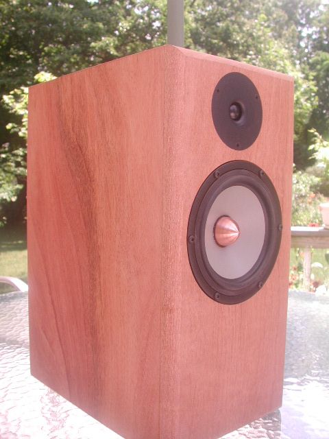 Ellis Audio 1801b - mahogany veneer with quilted sapele lumber face, unfinished cabinet