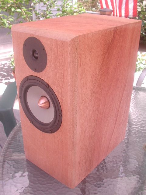 Ellis Audio 1801b - mahogany veneer with quilted sapele lumber face, unfinished cabinet