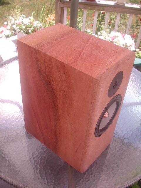Ellis Audio 1801b - mahogany veneer with quilted sapele lumber face, unfinished cabinet