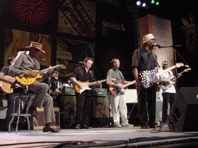 Saturday nights BLues jam. Hubert Sumlin, Jimmie Vaughn, EC, Buddy Guy, Robert Cray (Robert Randolph not shown far right).