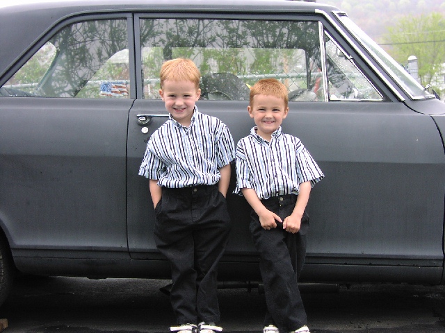 My twin boys and my 64 Chevy II/Nova