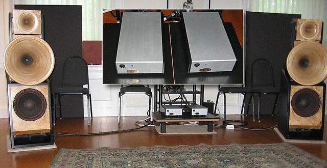 In an upstairs corner I found Dwight Maxwell of Grapevine Audio showing off some impressive chip amps. (see insert) Those are Gary Gill’s speakers. Dwight explained that he had spent a lot of time and a lot work on the power supply and is finally very happy with it. After all, what is an amp but a fancy power supply?