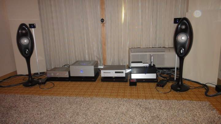 Vivid Audio 1.5 speakers, Modwright LS and Amps, Luxman digital player and Kaplan cable.