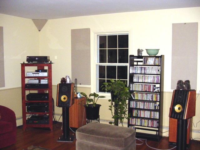 View of entire system (amp behind ottoman)