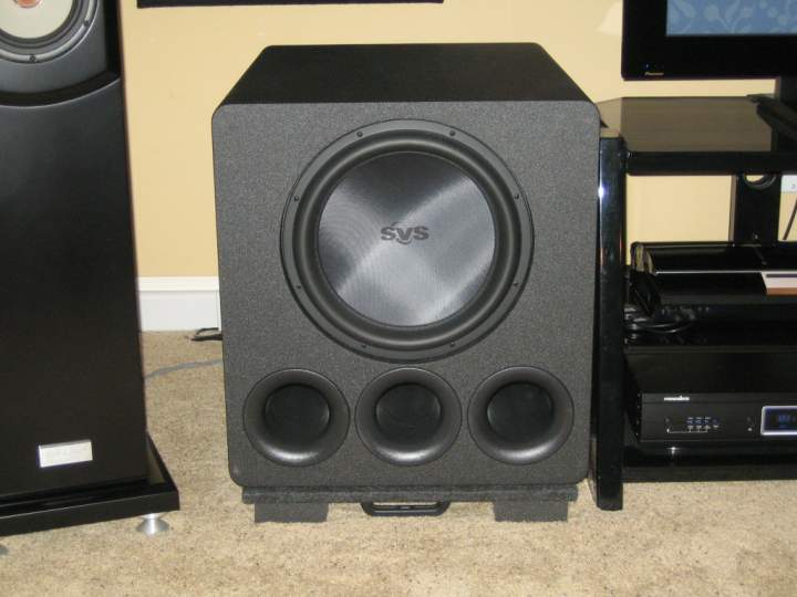 New de-coupler installed under SVS PB13 Ultra. Seems to sound tighter, but more importantly, no more dry wall cracks.