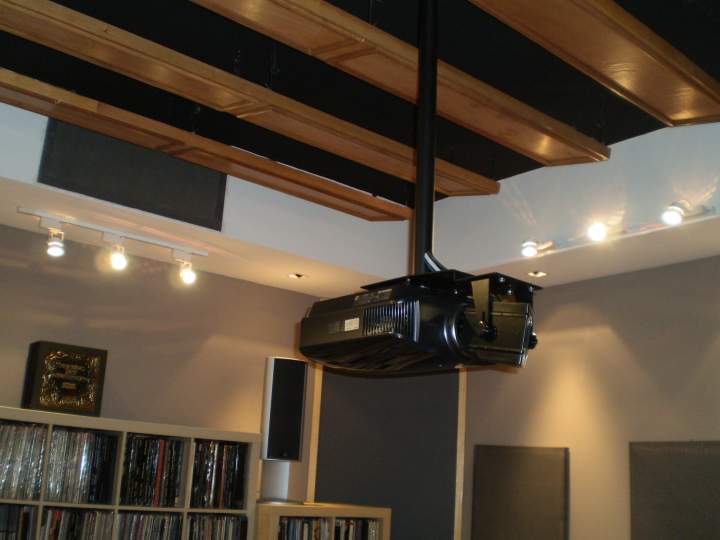ceiling treatment and rear of hifi room