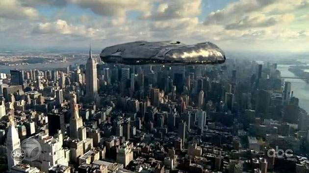 Visitor ship over city