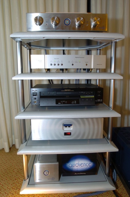 Components Closer: Blue Circle BC3 Galatea mkii preamp, Dodson DA-218 DAC, EA Sony S7700 (transport), Audience adept Response power conditioner, TAOC component rack