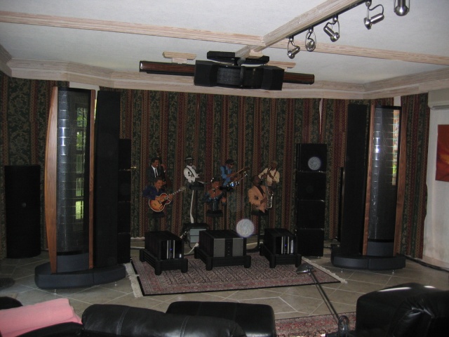 Gerren Hopkin's listening room in Barbados. Hmmm... a house in the Caribbean with a Martin Logan Statement E2 system. A dream come true.
