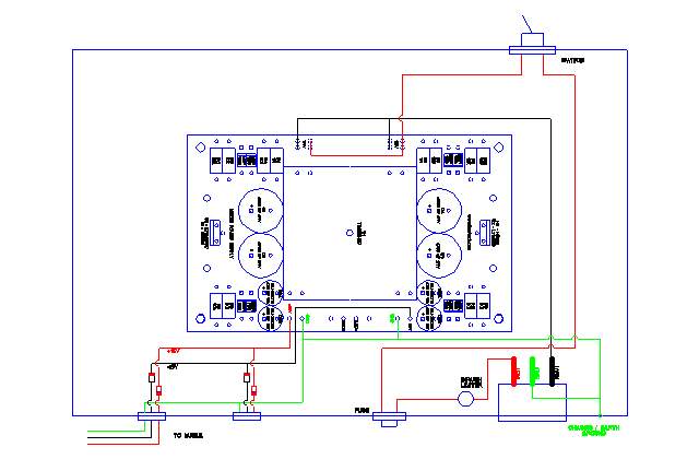 Drawing of the power supply laid out in the case.