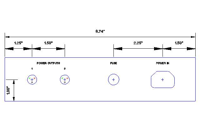 Power supply back panel with dimensions.