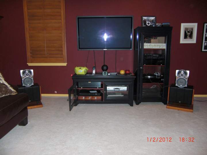 Current Home Theater Setup. Wife doesn't like floorstanders or speaker cables so I have to go the Bookshelf Speaker route so I can setup and take down quickly.