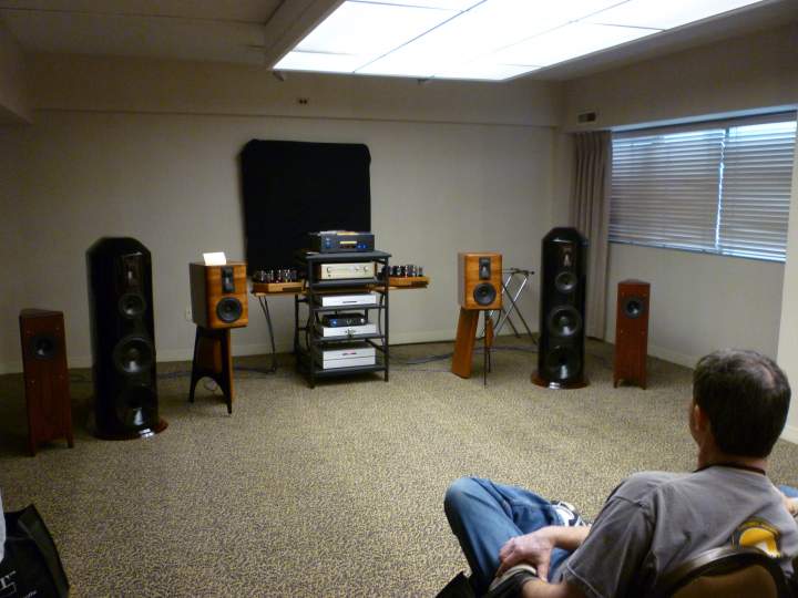 Bogdan Speakers at AKFest 2012. The little ones at the outer edge are a triangular cabinet with coaxial speaker... sounded quite nice and full for such a small speaker.