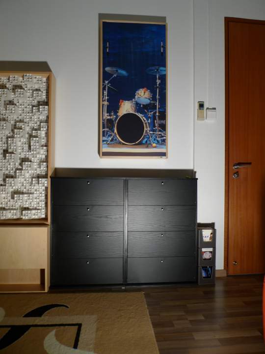 Side wall acoustic panels and CD storage