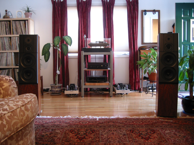 listening position view. baffle-to-ear is 11 ft; speakers are spread 6 ft