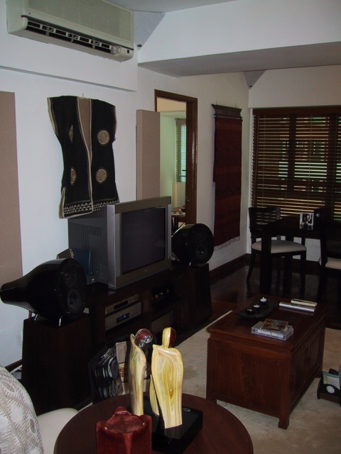 Doorway to home office to right of right speaker. Echobuster acoustic panels behind each main speaker
