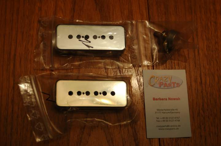 Crazy Parts P-90 style chrome plated german silver covers.