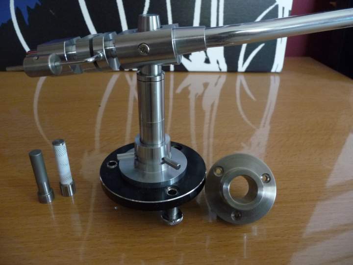 Piezo/Syntec s220 tonearm with custom machined counterweights and lateral balance