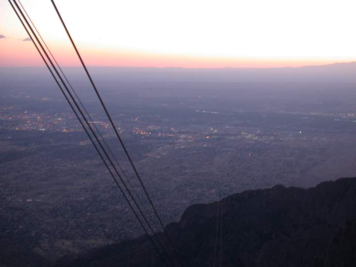 Going up the mountain in a tram, looking down at Alberquerque.