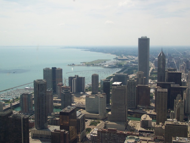 Lake Michigan and skyline north of the Hancock. The restaurant on the 95th is a great place to eat (especially brunch) and view the city!