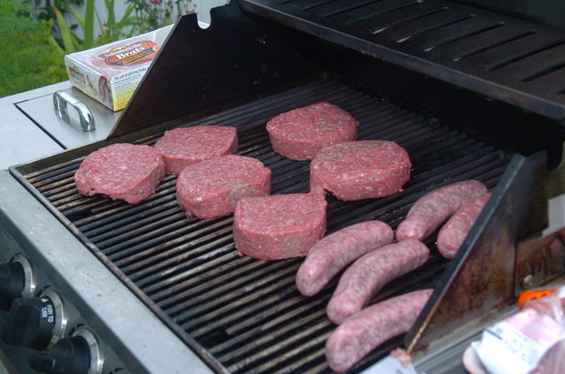 Grilled Hamburgers and sausages
