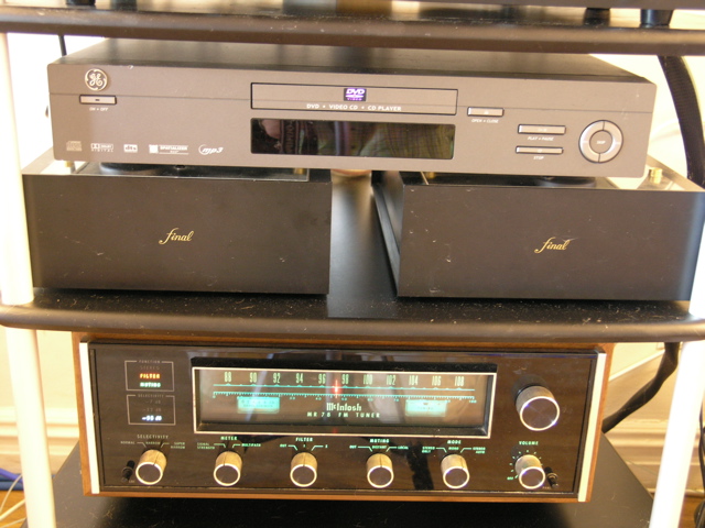 digital and analogue sources - Mcintosh MR-78 tuner, GE DVD player, acting as interim transport along with Shigaraki DAC, do not have enough top space for the Shigaraki transport to be used presently.