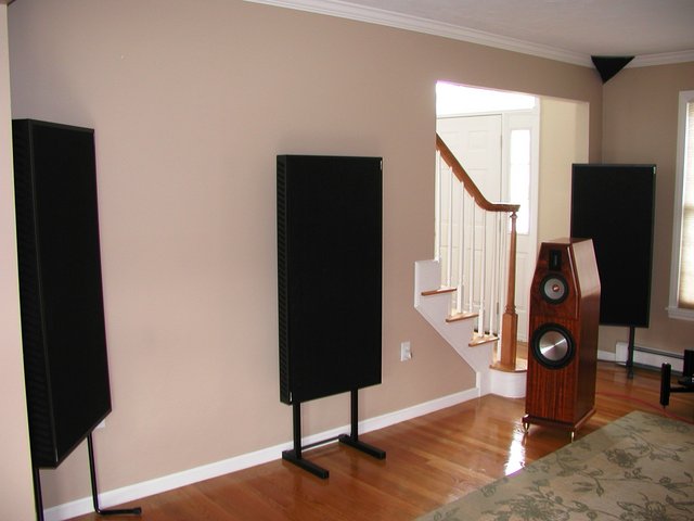 Left side of room showing both older and newer stands design for Realtrap's Minitrap.