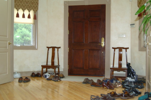Out the door