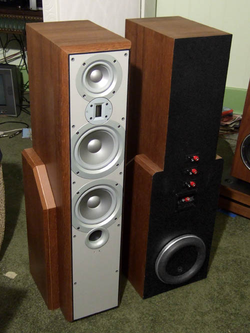 Once upon a time these were Infinity Primus towers. Now they weigh 115lb each and are flat down to 32Hz. They take 4 amps and 2 active crossovers. Sound is impressive :)