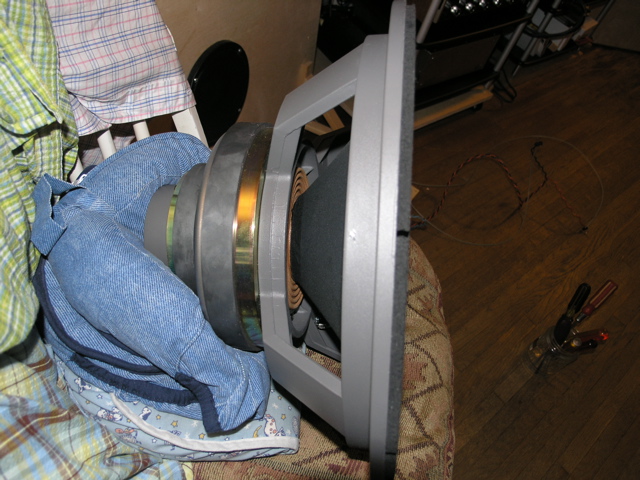 Altec 604-8L profile - 45 Lbs worth of Altec legacy, placed quickly on pillows and a cluttered chair for quick listening.