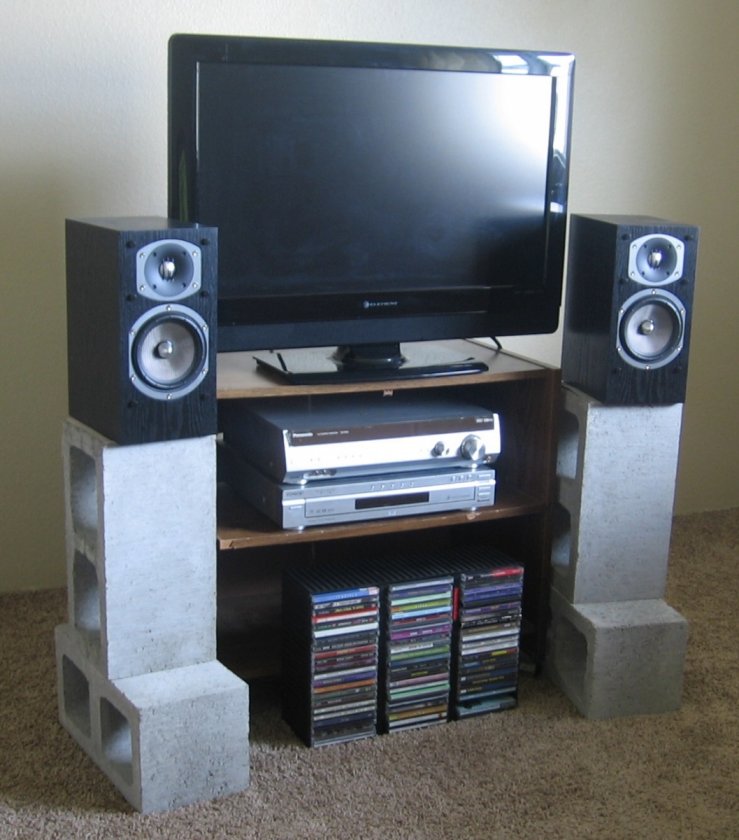 budget minded system: Energy RC-10 speakers with ports plugged, Panasonic SA-XR55 class D receiver & DAC, Sony DVP-NC 875V DVD changer, & Monster Cable 10 gauge speaker cables