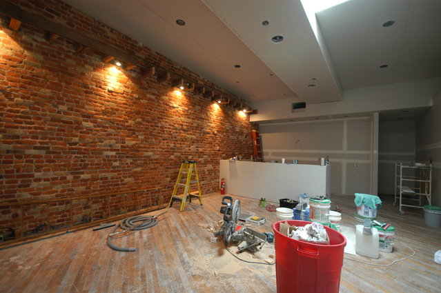 Loft listening area - Sitting center in listening area and looking to my right I see the loft kitchen about 22 feet away. Beginning to mud drywall.