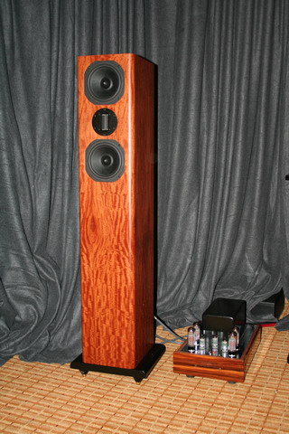 LXII at RMAF - RAWAcoustics roomat RMAF
LXII new tower finished in a figured makore beside a Dodd new 120 amp