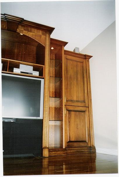 Custom A/V wall unit - Example of our custom work. Maple in brown cherry.