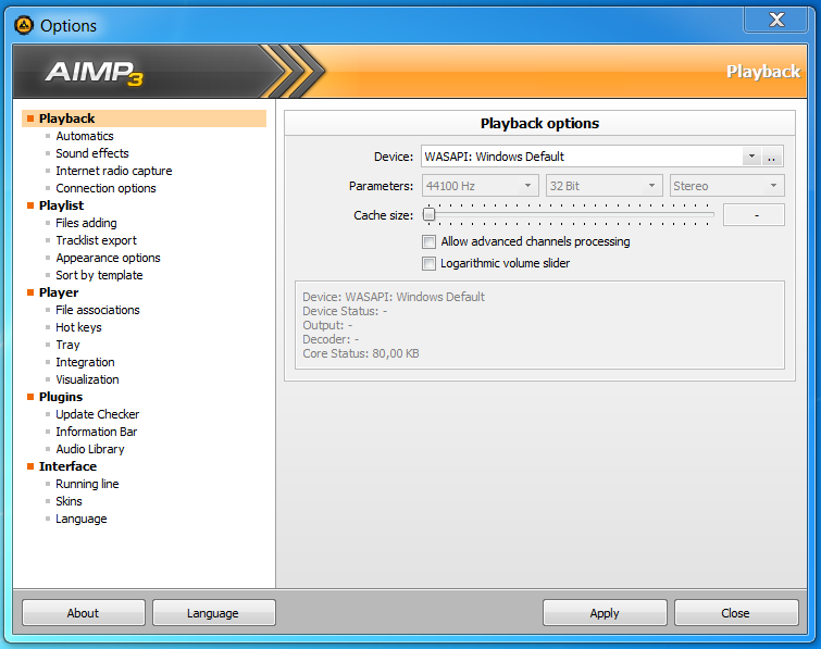 AIMP3 playback options