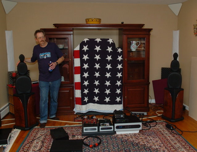 Chris next to the Green Mountian Audio Calypso speakers